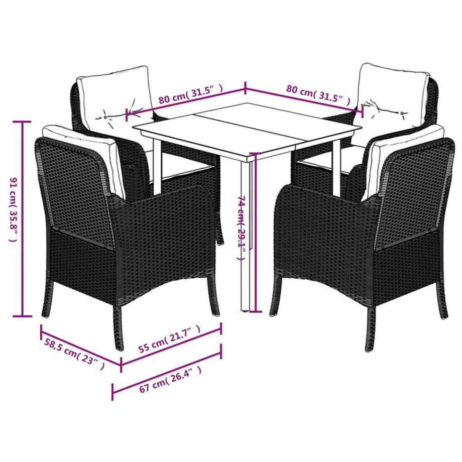 VidaXL Ensemble de salle à manger de jardin rotin synthétique  