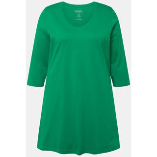 Ulla Popken  T-shirt long, silhouette en A, col V, manches 3/4 