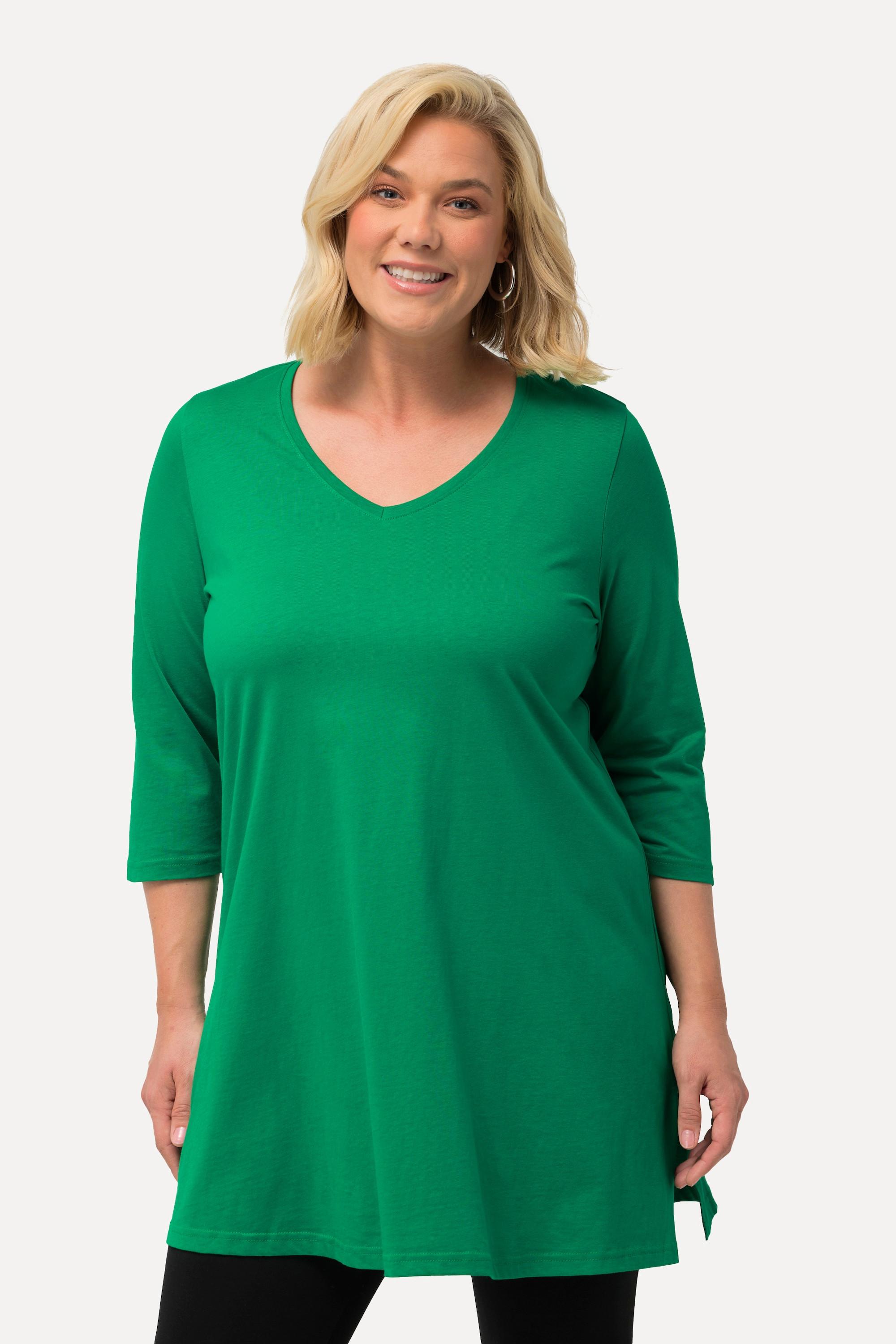 Ulla Popken  Maglia lunga con scollo a V, maniche a 3/4 e taglio svasato 