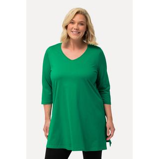 Ulla Popken  T-shirt long, silhouette en A, col V, manches 3/4 