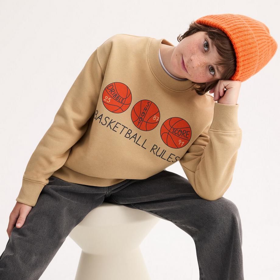 Sweatshirt mit Rundhalsausschnitt aus Molton mit Druckmotiv Basketbälle