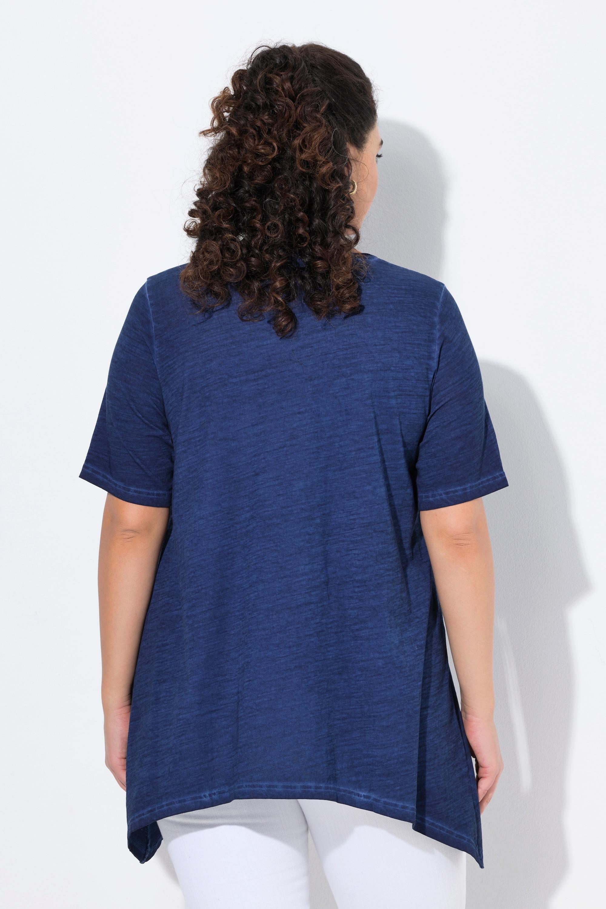 Ulla Popken T-shirt Cold Dyed Taglio Svasato Scollo a V Mezze Maniche  