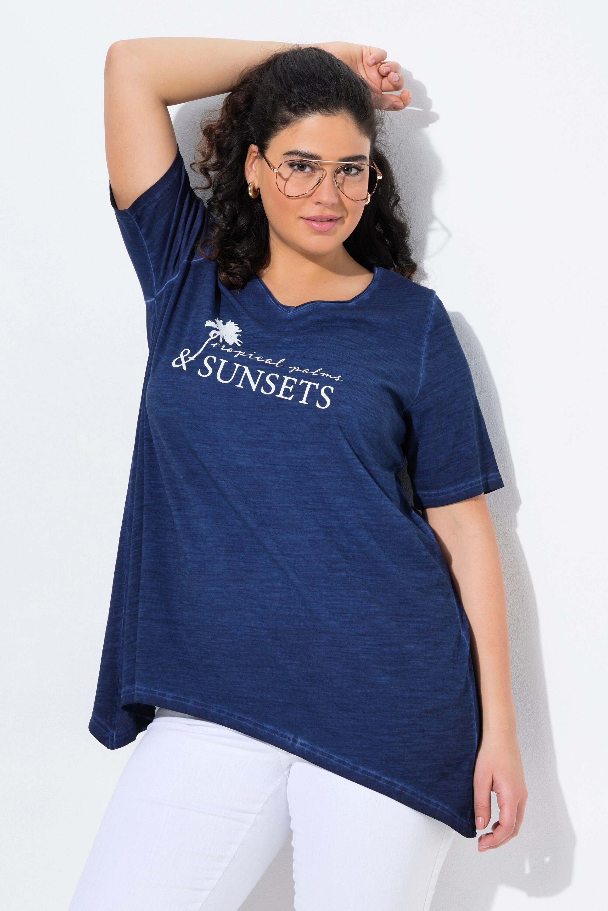 Ulla Popken T-shirt Cold Dyed Taglio Svasato Scollo a V Mezze Maniche  