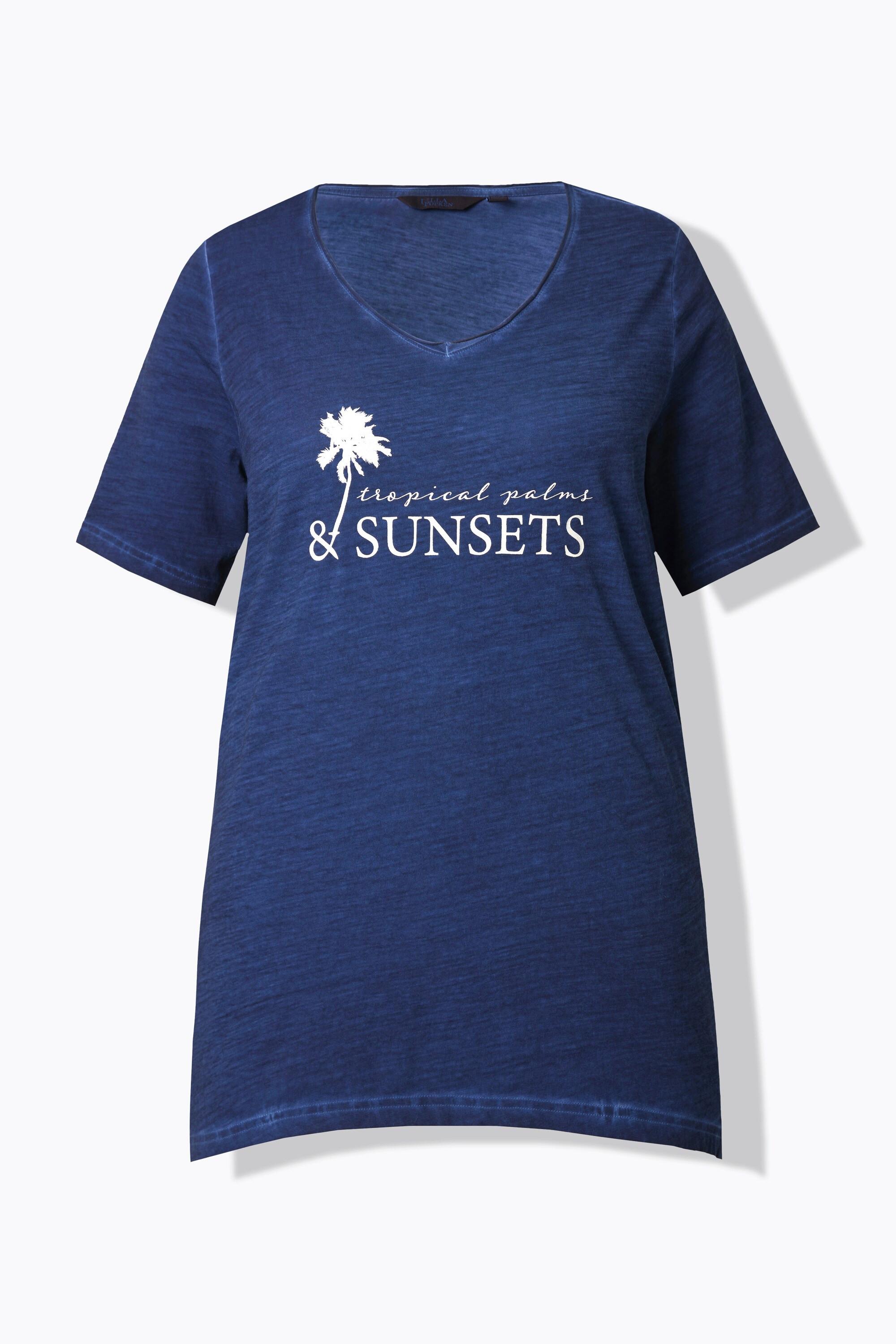 Ulla Popken T-shirt Cold Dyed Taglio Svasato Scollo a V Mezze Maniche  