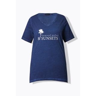 Ulla Popken T-shirt Cold Dyed Taglio Svasato Scollo a V Mezze Maniche  