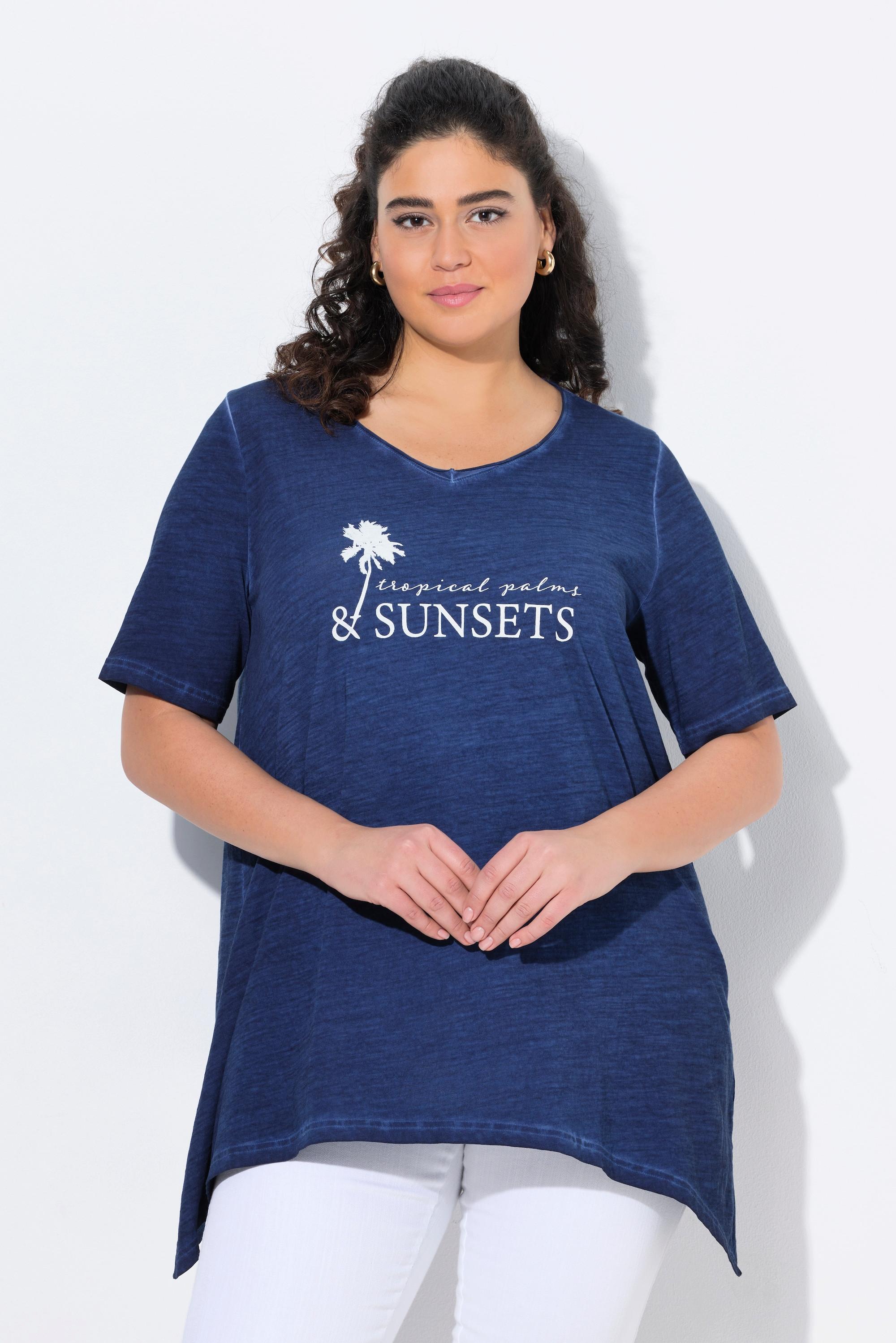 Ulla Popken T-shirt Cold Dyed Taglio Svasato Scollo a V Mezze Maniche  