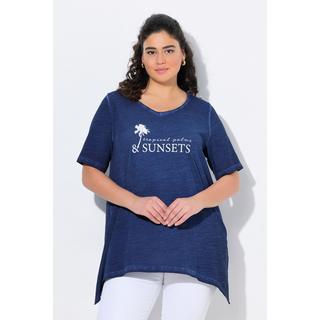 Ulla Popken T-shirt Cold Dyed Taglio Svasato Scollo a V Mezze Maniche  