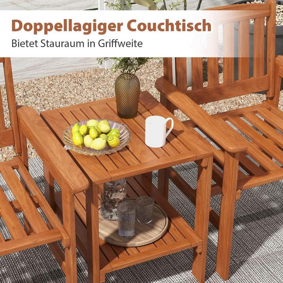 Northix 3-tlg Bistro-Set aus Holz mit 2 Stühlen & Tisch & Loch für Sonnenschirm Sitzgarnitur Sitzgruppe  