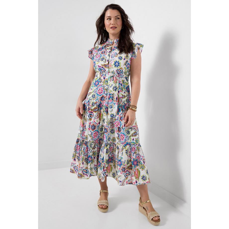Joe Browns Robe Maxi Broderie avec Col à Volants  