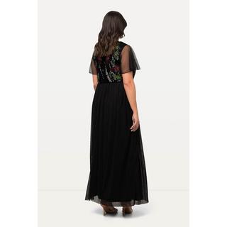 Ulla Popken  Robe maxi sans manches, décolleté en V et fleurs à paillettes 