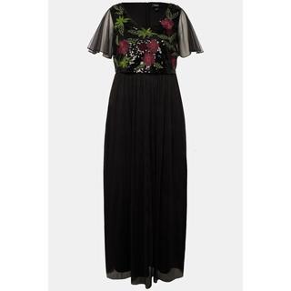 Ulla Popken  Robe maxi sans manches, décolleté en V et fleurs à paillettes 