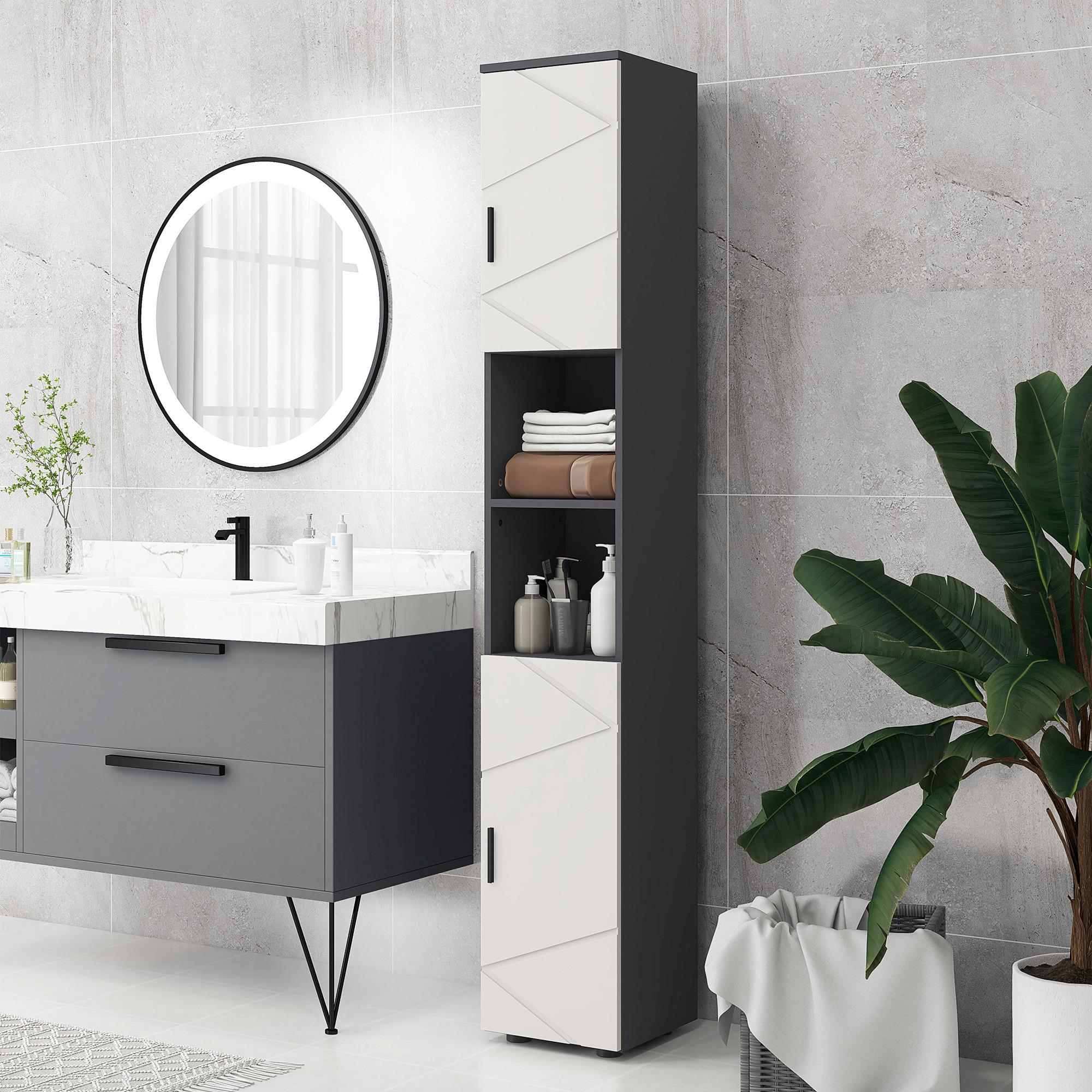 Northio Mobiletto stretto per il bagno, mobiletto alto per WC con ripiano regolabile e 2 scomparti aperti, mobiletto per il bagno per piccoli spazi bagno, soggiorno 30 x 30 x 183 cm grigio |  