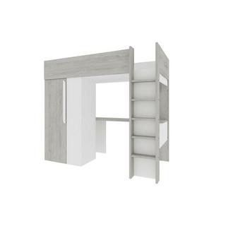 Vente-unique Lit mezzanine 90 x 200 cm avec armoire et bureau - Naturel grisé et blanc + Matelas - NICOLAS  