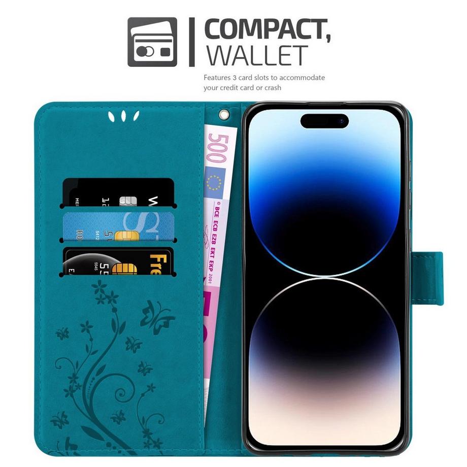 Cadorabo  Housse compatible avec Apple iPhone 14 PRO MAX - Coque de protection au design floral avec fermeture magnétique, fonction de support et emplacements pour cartes 