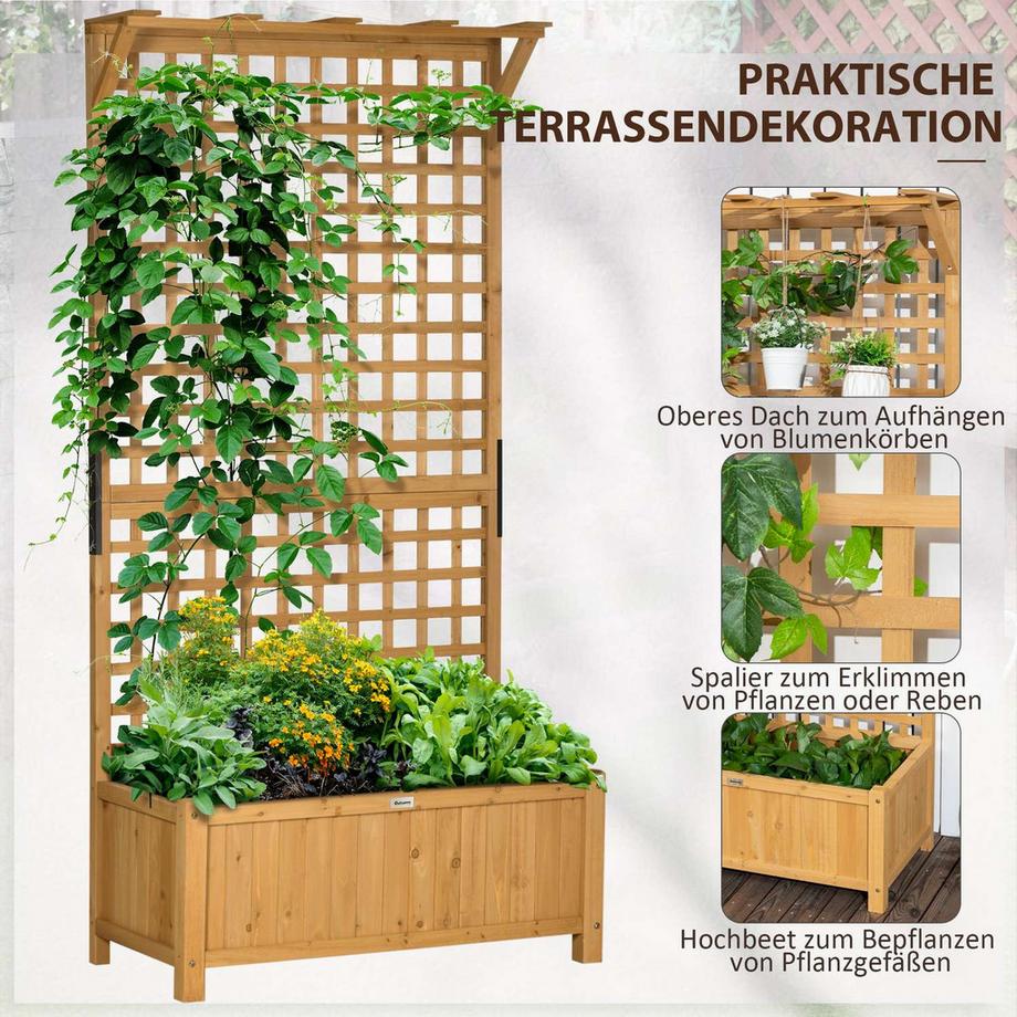 Northio Hochbeet Pflanzkasten mit Rankgitter, Spalier Pflanzkübel Blumenkasten Holz, Gartenspalier 90 x 45 x 183cm für Garten Balkon Terrasse, Blumenkübel für Kletterpflanzen Korbpflanzen, Blumen  