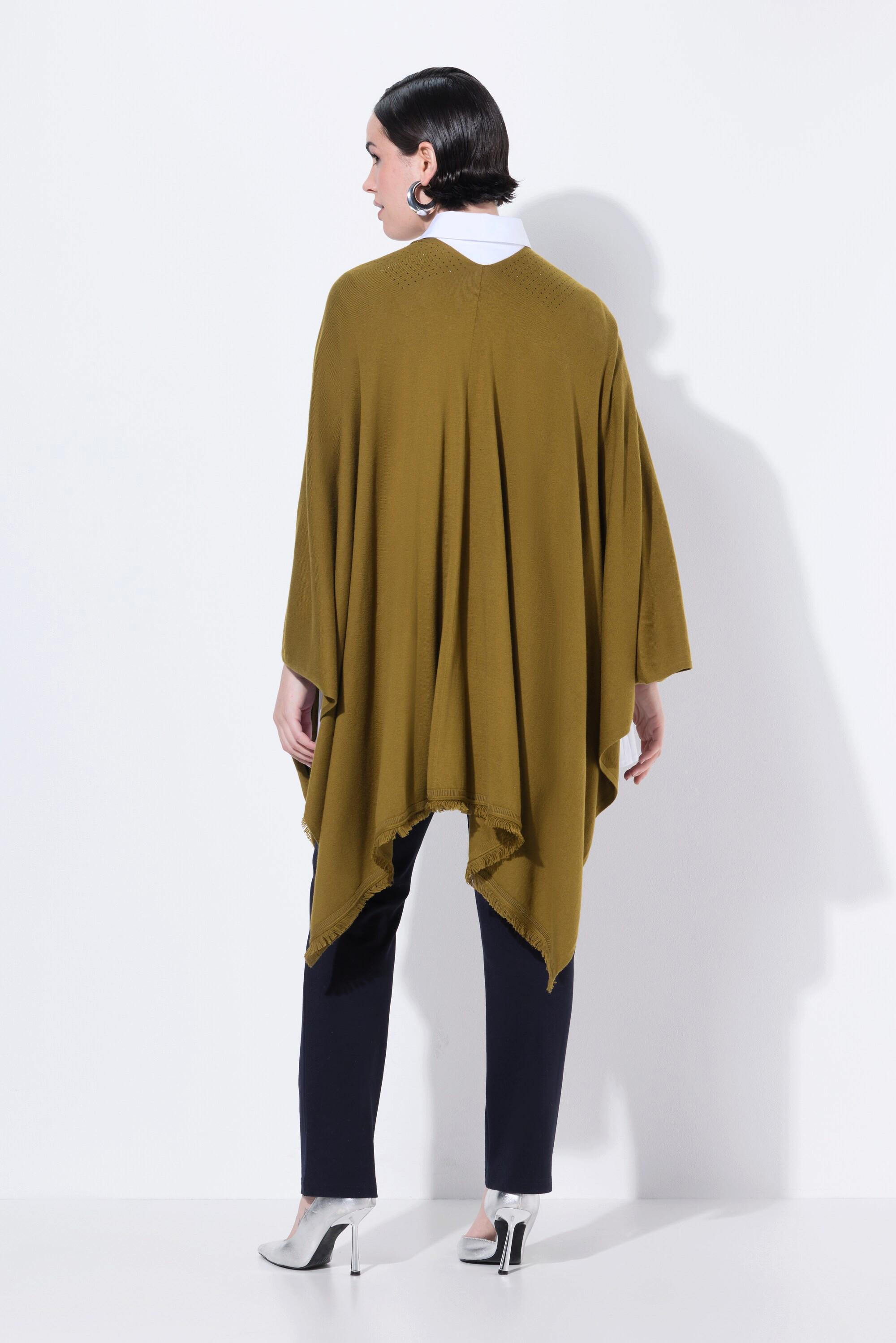 Ulla Popken Oversized Offener Strickponcho Ziersteine  