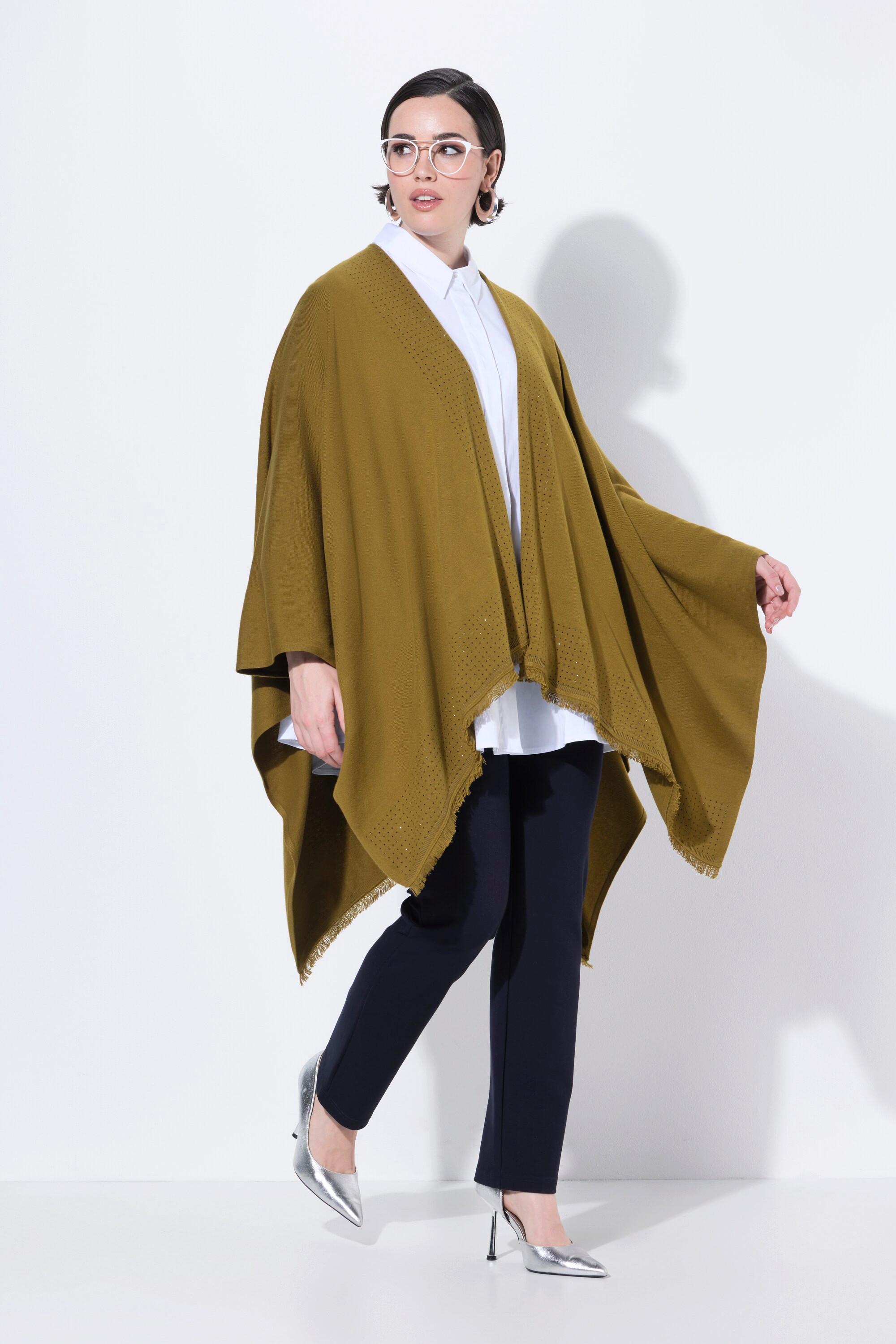 Ulla Popken Oversized Offener Strickponcho Ziersteine  