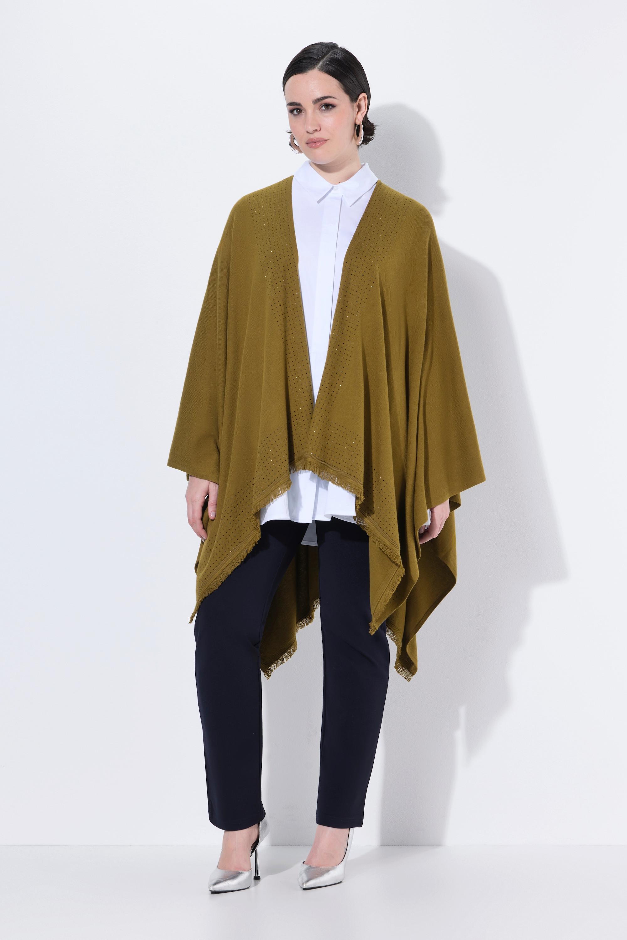 Ulla Popken Oversized Offener Strickponcho Ziersteine  