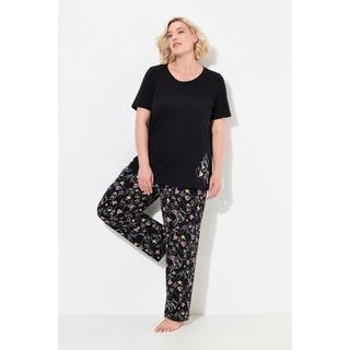 Ulla Popken Pigiama Cuore Scribble Maniche Corte Pantaloni Lunghi  