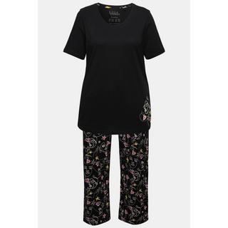 Ulla Popken Pigiama Cuore Scribble Maniche Corte Pantaloni Lunghi  