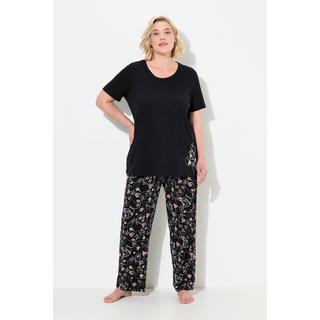 Ulla Popken Pigiama Cuore Scribble Maniche Corte Pantaloni Lunghi  