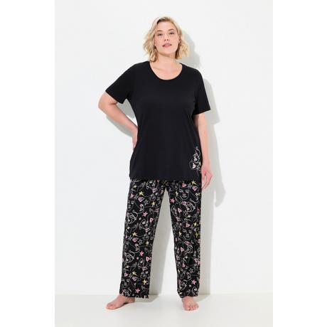 Ulla Popken Pigiama Cuore Scribble Maniche Corte Pantaloni Lunghi  