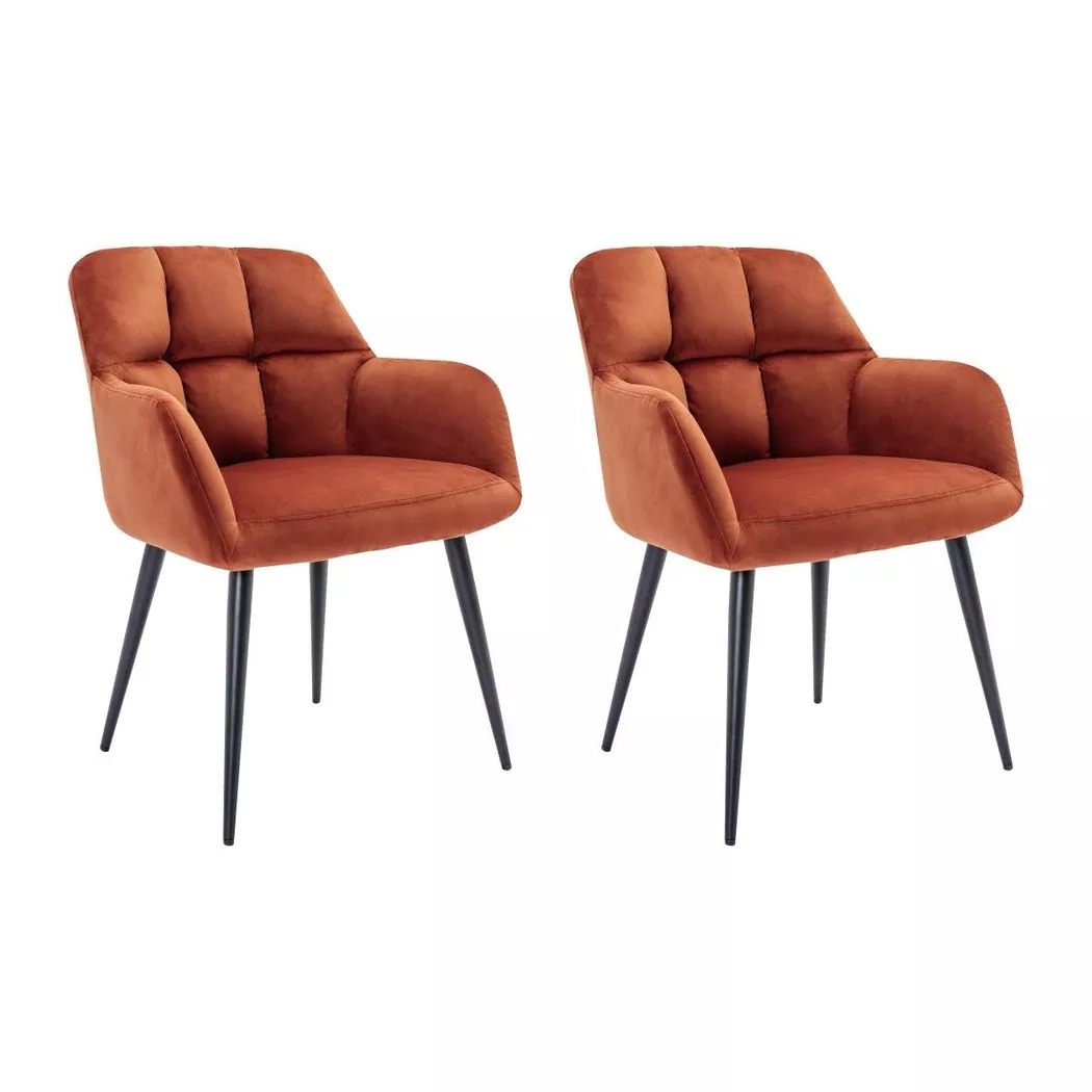 Pascal Morabito - Lot de 2 chaises avec accoudoirs - Velours et métal - Terracotta - pega de