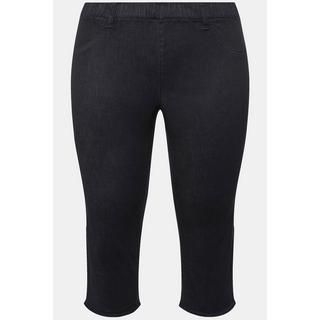 Ulla Popken  Pantaloni Capri a 7/8 modello Sienna in tessuto elasticizzato con orli sfrangiati e taglio della gamba aderente 