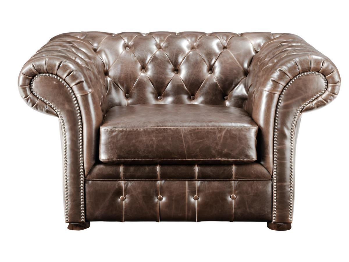 Vente-unique Fauteuil chesterfield CLOTAIRE 100% cuir vieilli  