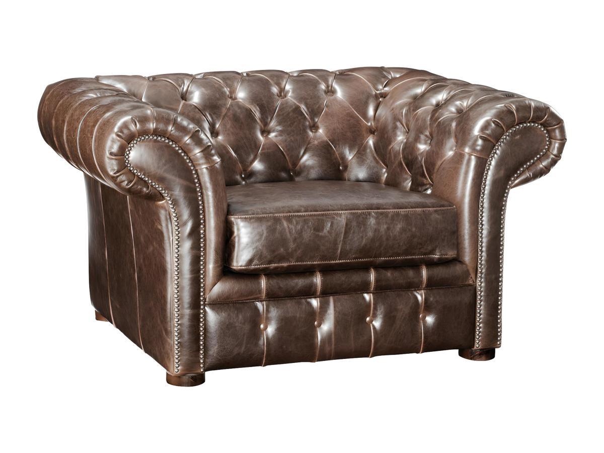 Vente-unique Fauteuil chesterfield CLOTAIRE 100% cuir vieilli  