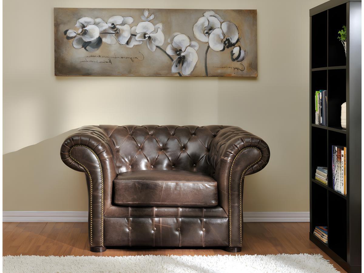 Vente-unique Chesterfield Ledersessel CLOTAIRE Vintage Leder  