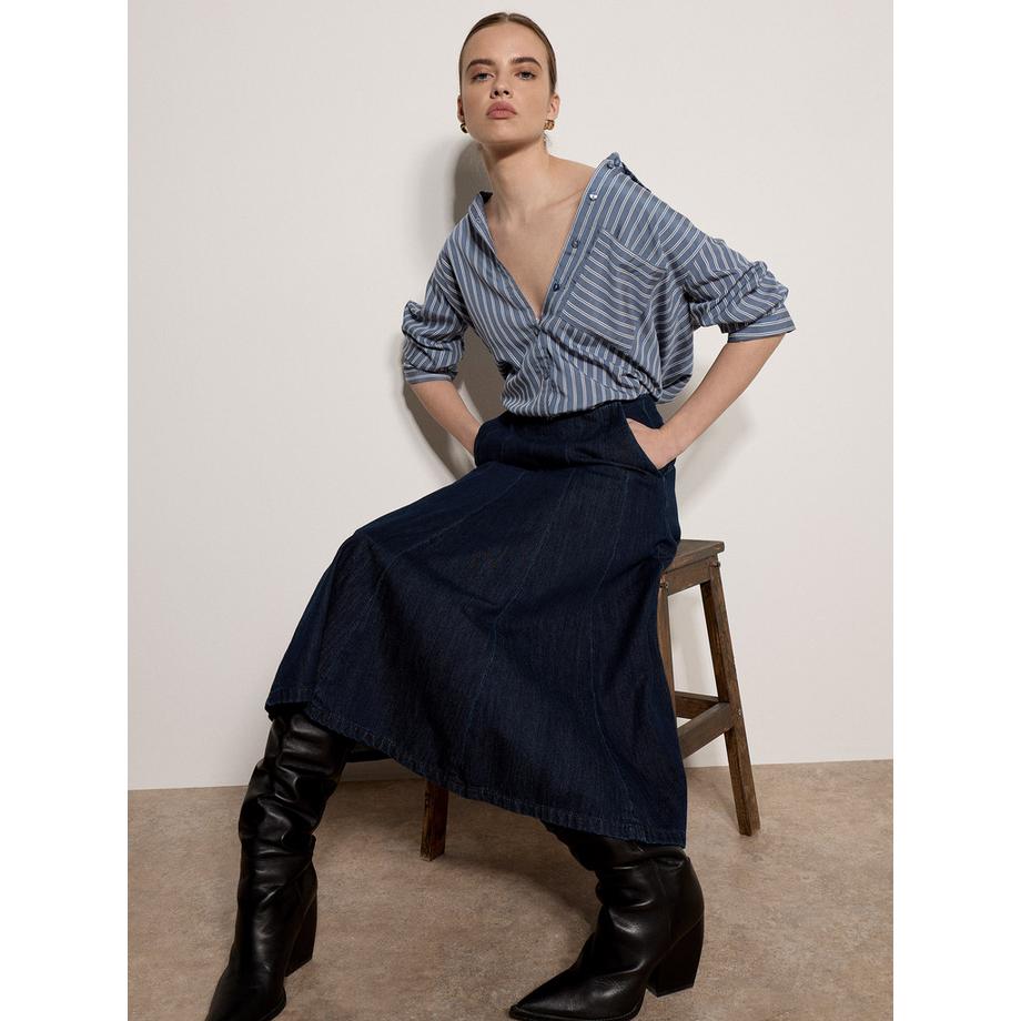 APRICOT Jupe midi en denim avec coupe évasée  