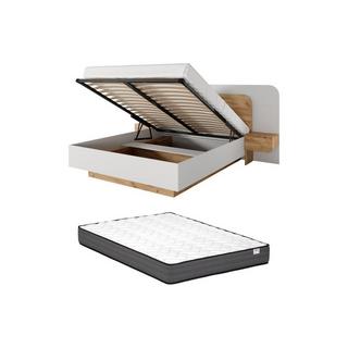 Vente-unique Bettkasten mit Nachttischen 160 x 200 cm - Mit LEDs - Naturfarben und Weiß + Matratze - DESADO  
