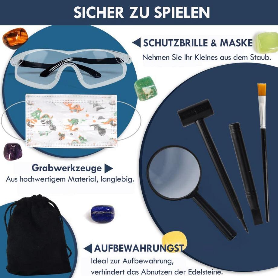 Activity-board  Ausgrabungsset für Kinder, Edelstein-Ausgrabungsset mit 12 Geologiesteinen 