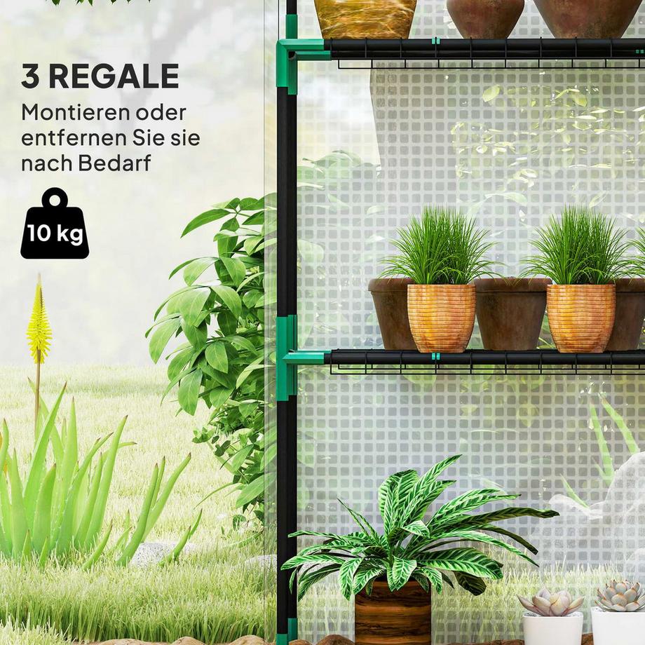 Northio Gewächshaus mit Rolltür, Fenster, Regale, winterfest Foliengewächshaus aus Stahl, Treibhaus für Balkon, Garten, Tomatenhaus 143 x 74 x 190 cm, Tomatengewächshaus für Tomaten, Gemüse, Weiß Aosom  