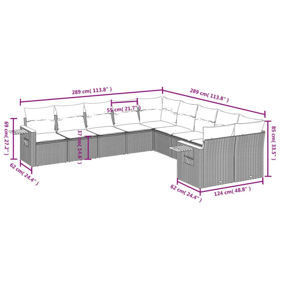 VidaXL set divano da giardino Polirattan  