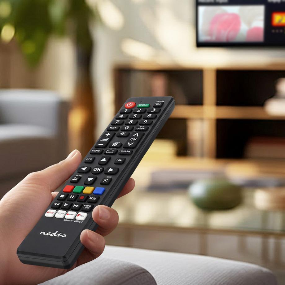 Nedis  Controllo remoto sostitutivo | Adatto per: Panasonic / Sharp | Pre -programmed | 1 dispositivo | Pulsante Amazon Prime / Disney + Button / Netflix / pulsante TV Rakuten / pulsante YouTube | Infrarosso | Nero 