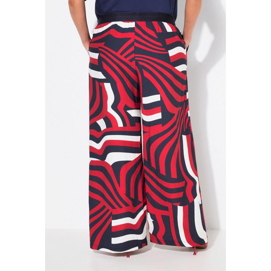 Ulla Popken Pantalon Motif Vagues Jambe Large Taille Élastique  
