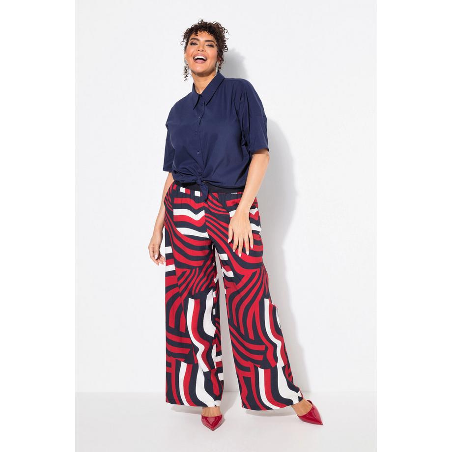 Ulla Popken Pantalon Motif Vagues Jambe Large Taille Élastique  