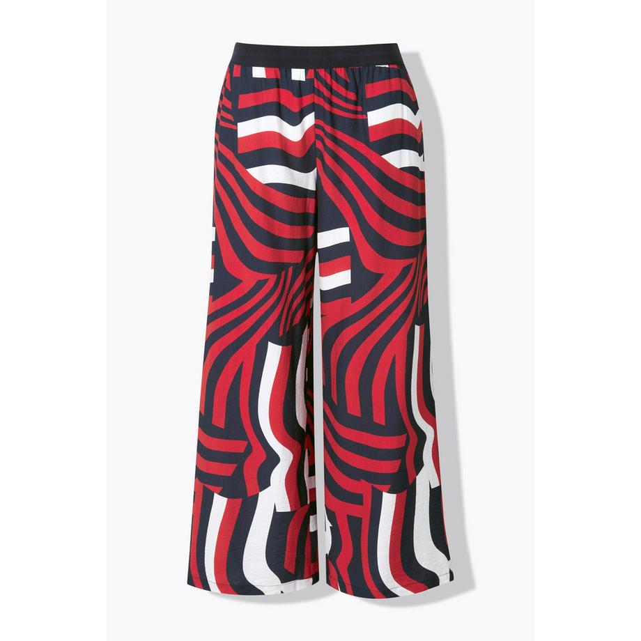 Ulla Popken Pantalon Motif Vagues Jambe Large Taille Élastique  