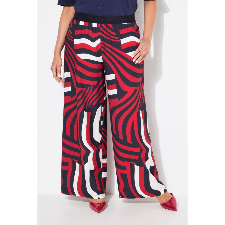 Ulla Popken Pantalon Motif Vagues Jambe Large Taille Élastique  