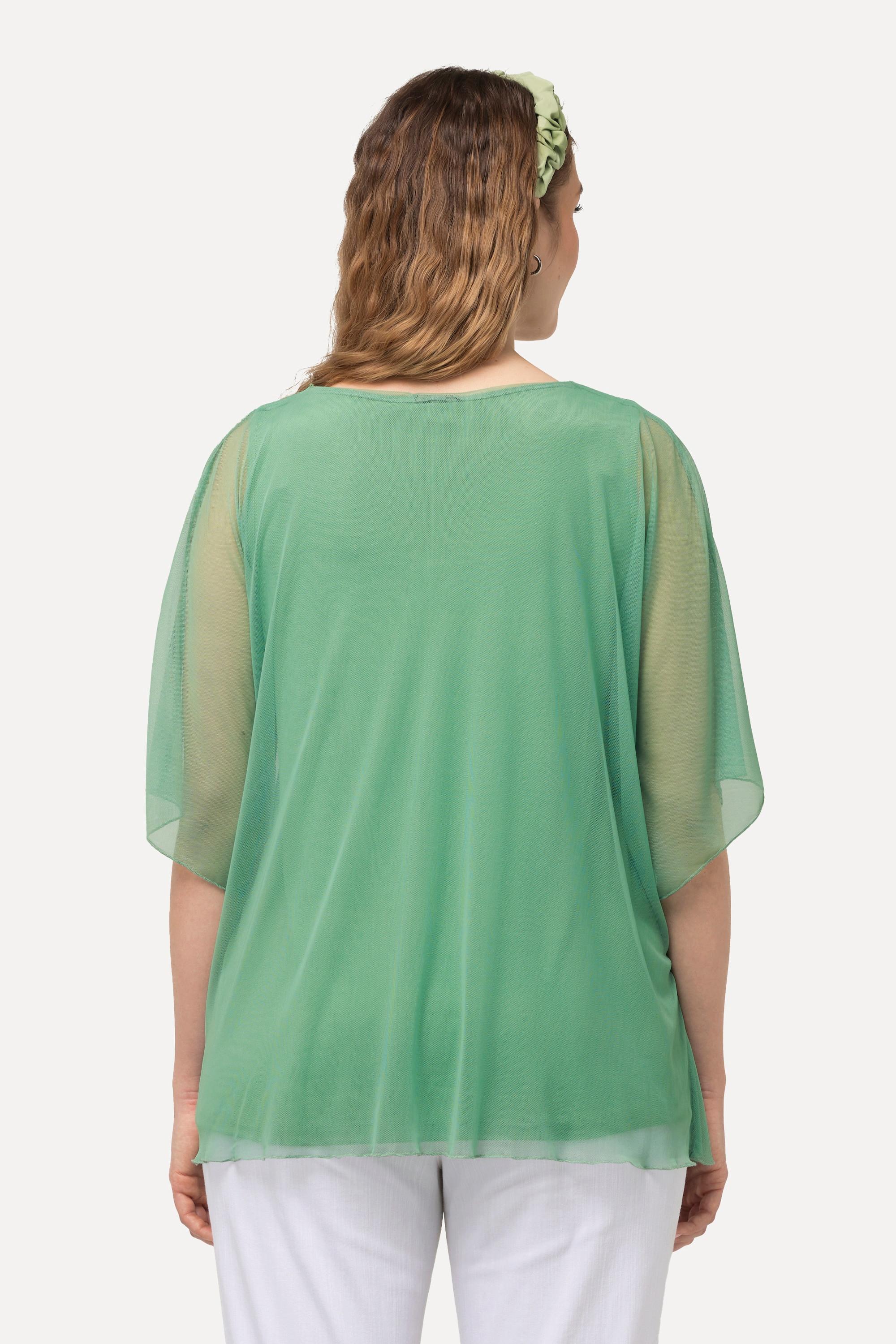 Ulla Popken Bluse Blüten doppellagig Rundhals Halbarm  