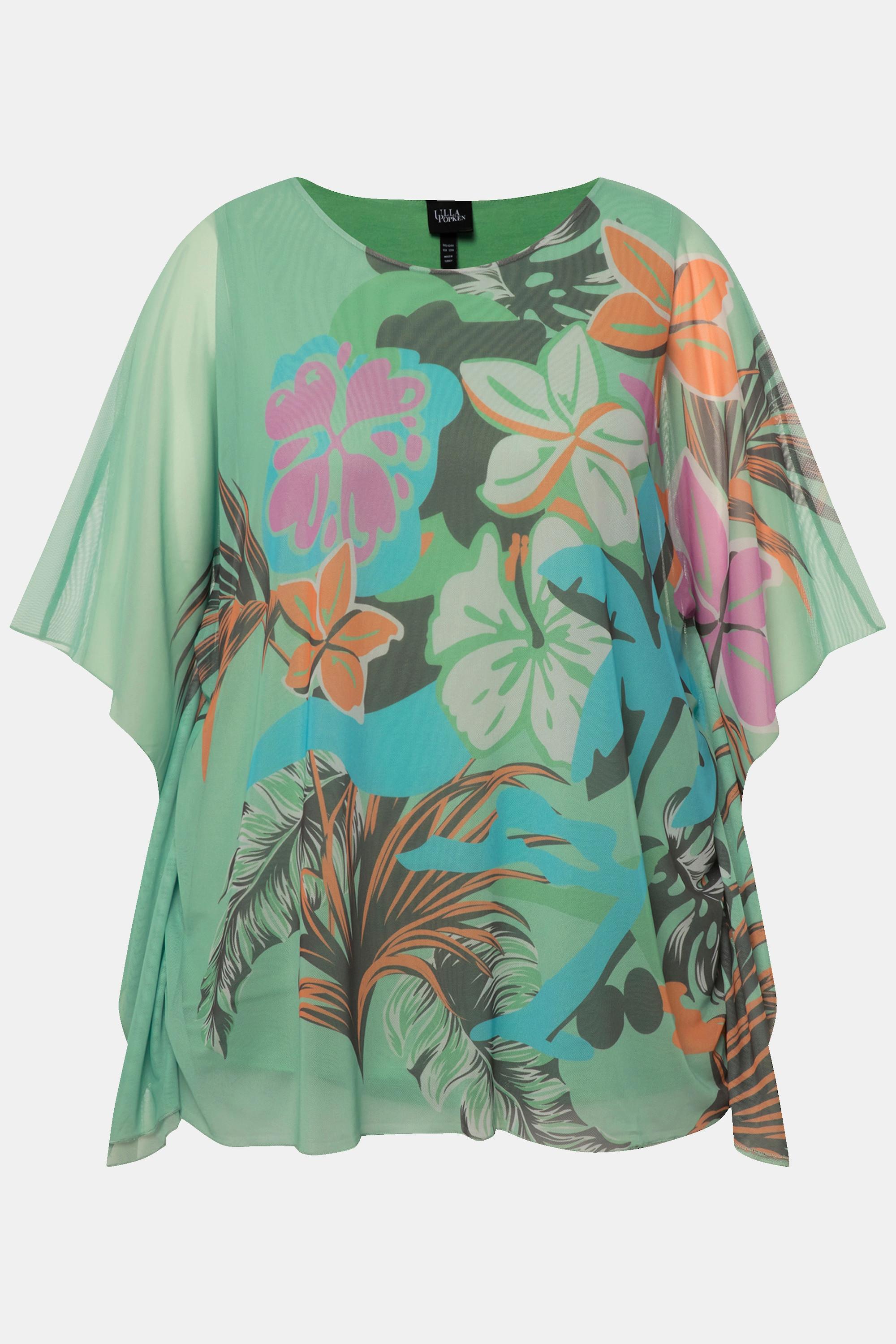 Ulla Popken Bluse Blüten doppellagig Rundhals Halbarm  