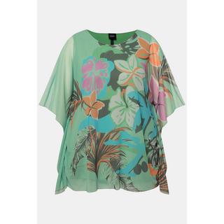 Ulla Popken Blusa doppio strato fiori scollo rotondo mezze maniche  