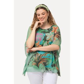 Ulla Popken Blusa doppio strato fiori scollo rotondo mezze maniche  
