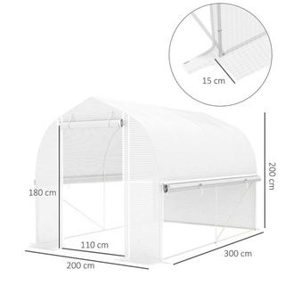 Northio Serre Serre à film 3 x 2 x 2 m avec 4 fenêtres et porte, parois latérales enroulables, tunnel à film résistant aux UV, serre à tomates avec cadre en acier galvanisé, blanc  