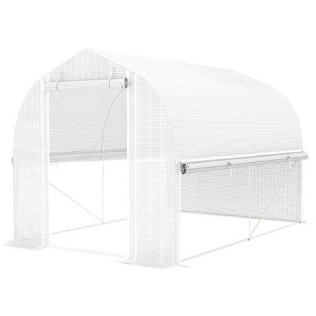 Northio Serre Serre à film 3 x 2 x 2 m avec 4 fenêtres et porte, parois latérales enroulables, tunnel à film résistant aux UV, serre à tomates avec cadre en acier galvanisé, blanc  