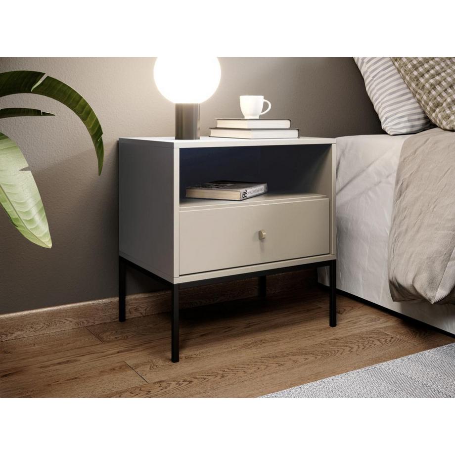 Vente-unique Table de chevet - 1 tiroir et 1 niche - Beige - BOGDAN  