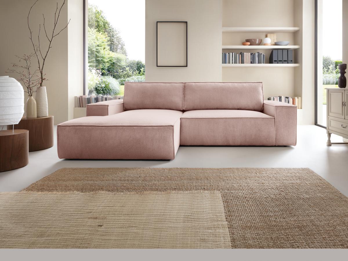 Vente-unique Ecksofa mit Schlaffunktion - Ecke links - Cord - Puderrosa - AMELIA  