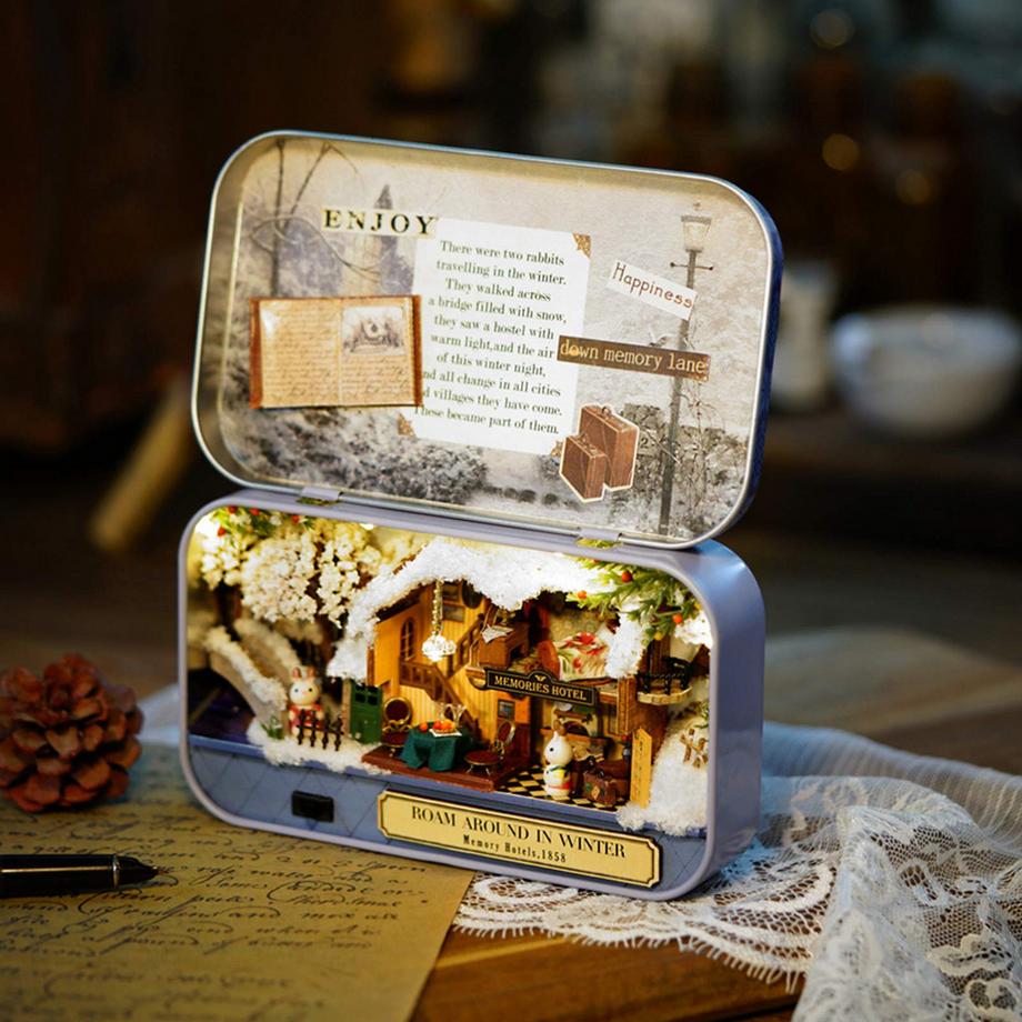 Activity-board  Kit de maison miniature DIY dans une boîte à construire, kit d'artisanat de mini théâtre fait à la main, cadeaux artisanaux créatifs 